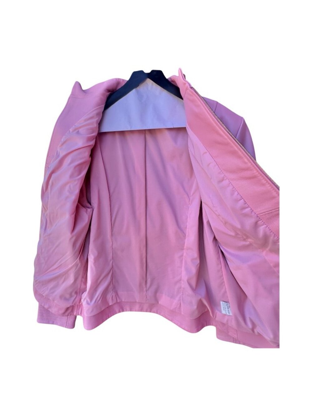 St. John Sport By Marie Gray Pink Leather Jacket Size L With Full Zip Front & Po - Picture 6 of 16
